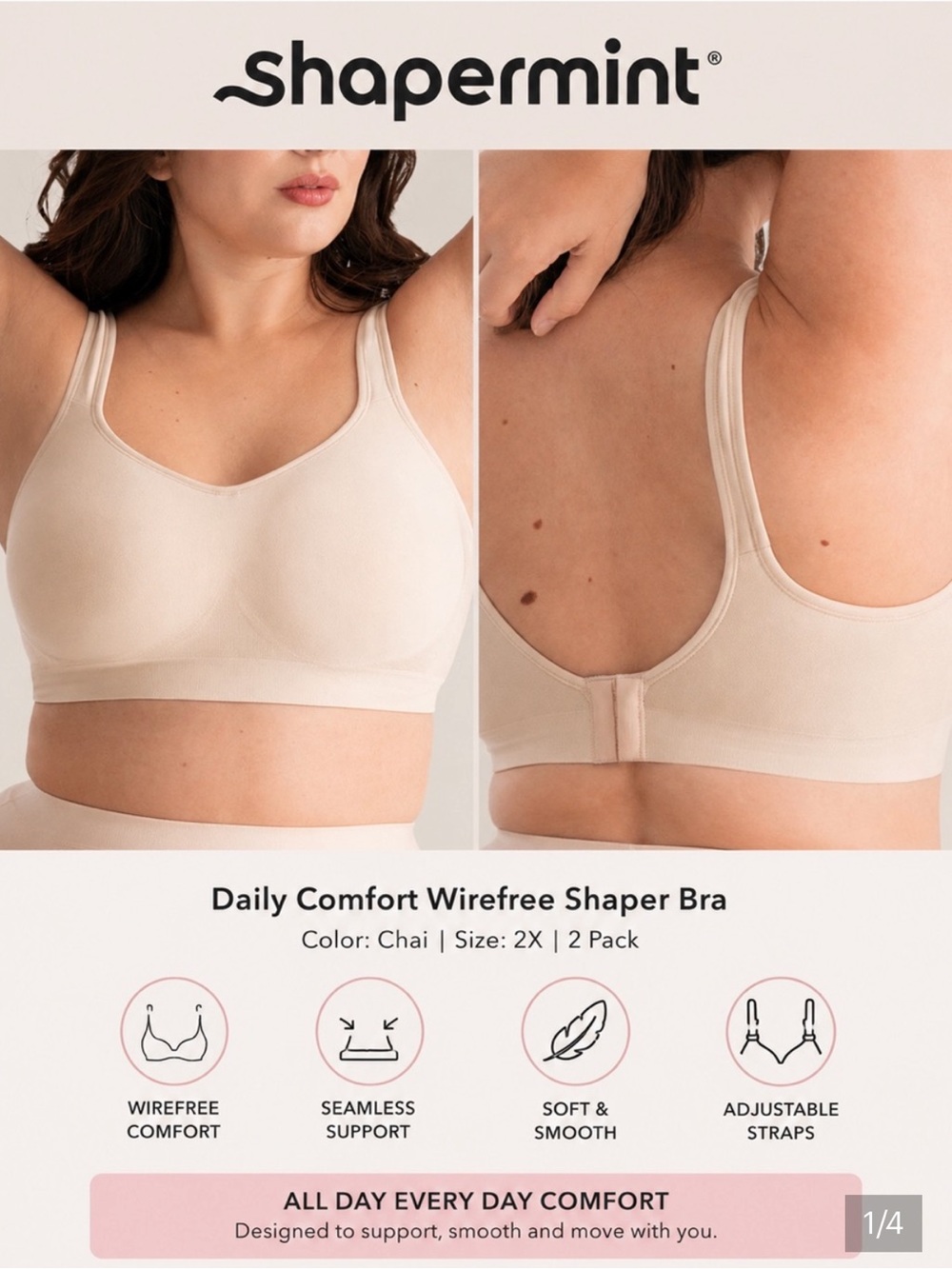 Shapermint Daily Comfort Wirefree Shaper Bra 2X 42C-42DDD, 44B-44DD, 46A-46D pc